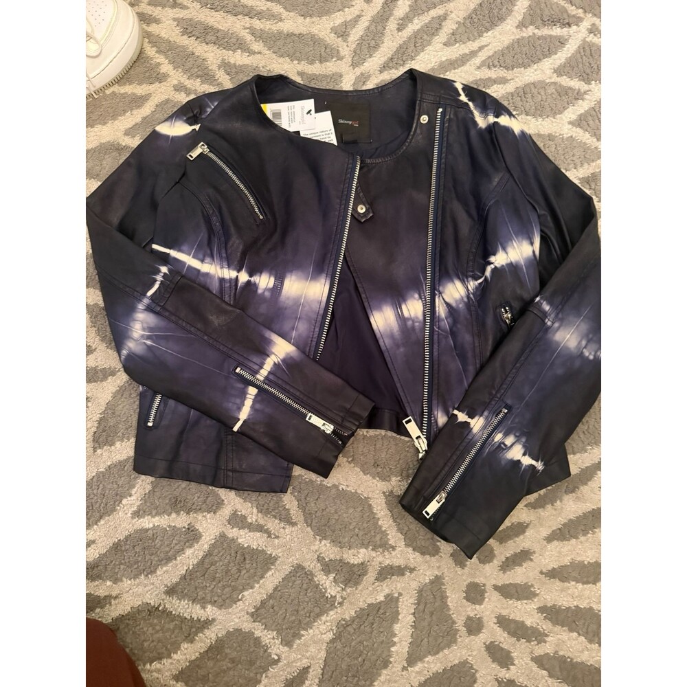 NWT Skinnygirl Jeans Blue and White Tie Dye Faux Leather Jacket